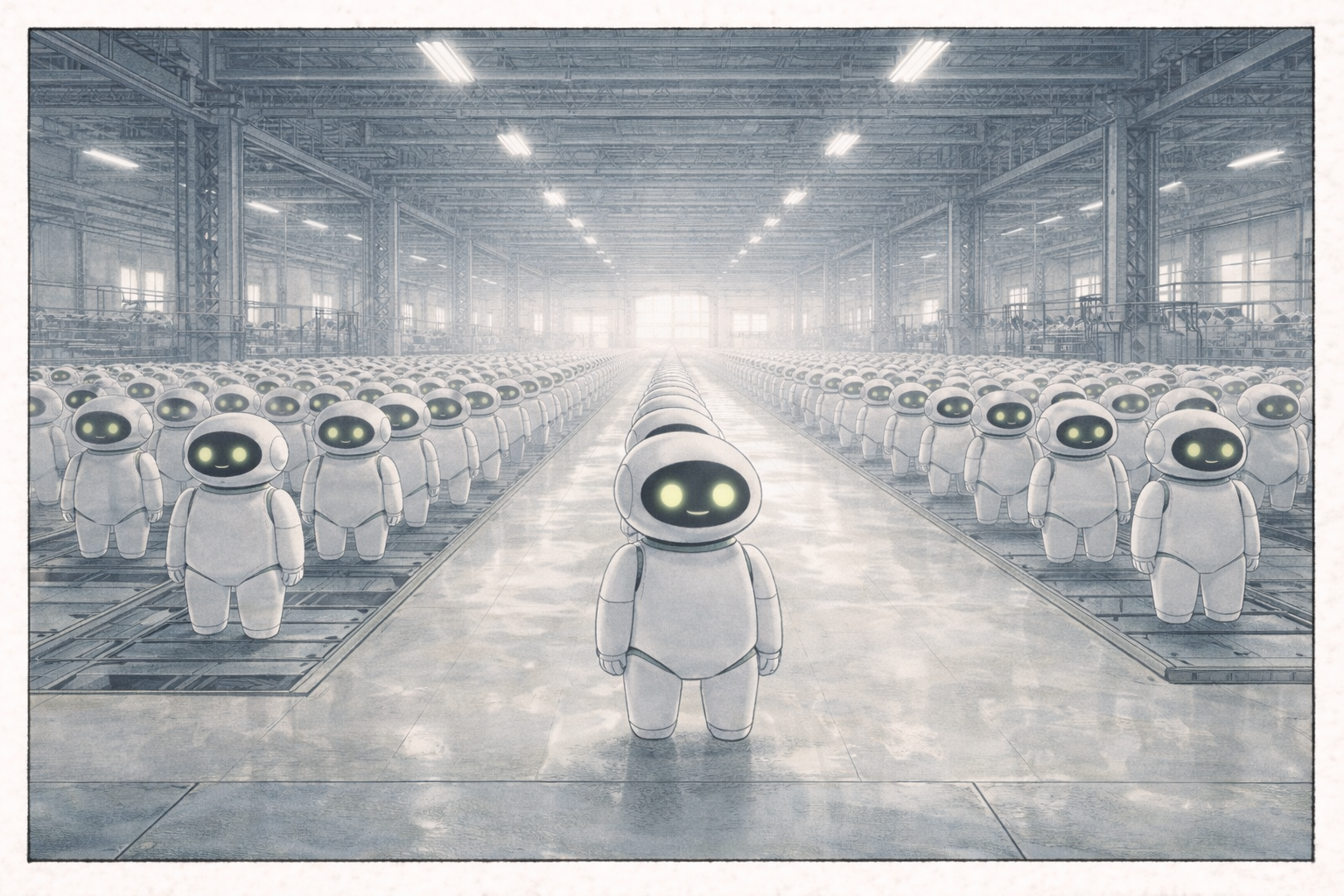 Rows of identical Thrivebots